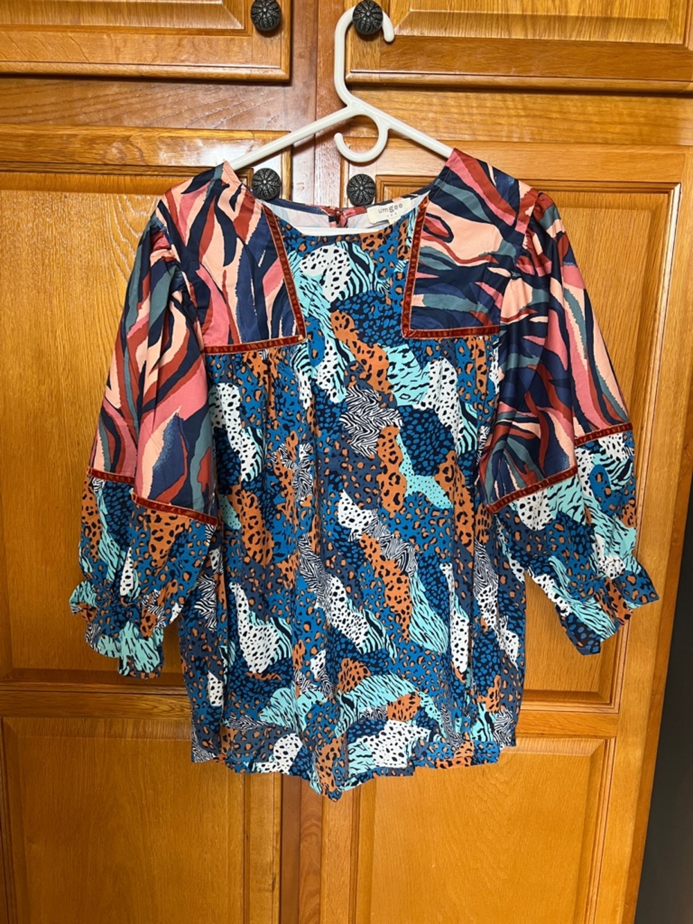 Umgee Multicolor Animal & Abstract Print Top in Blue, Teal & Rust